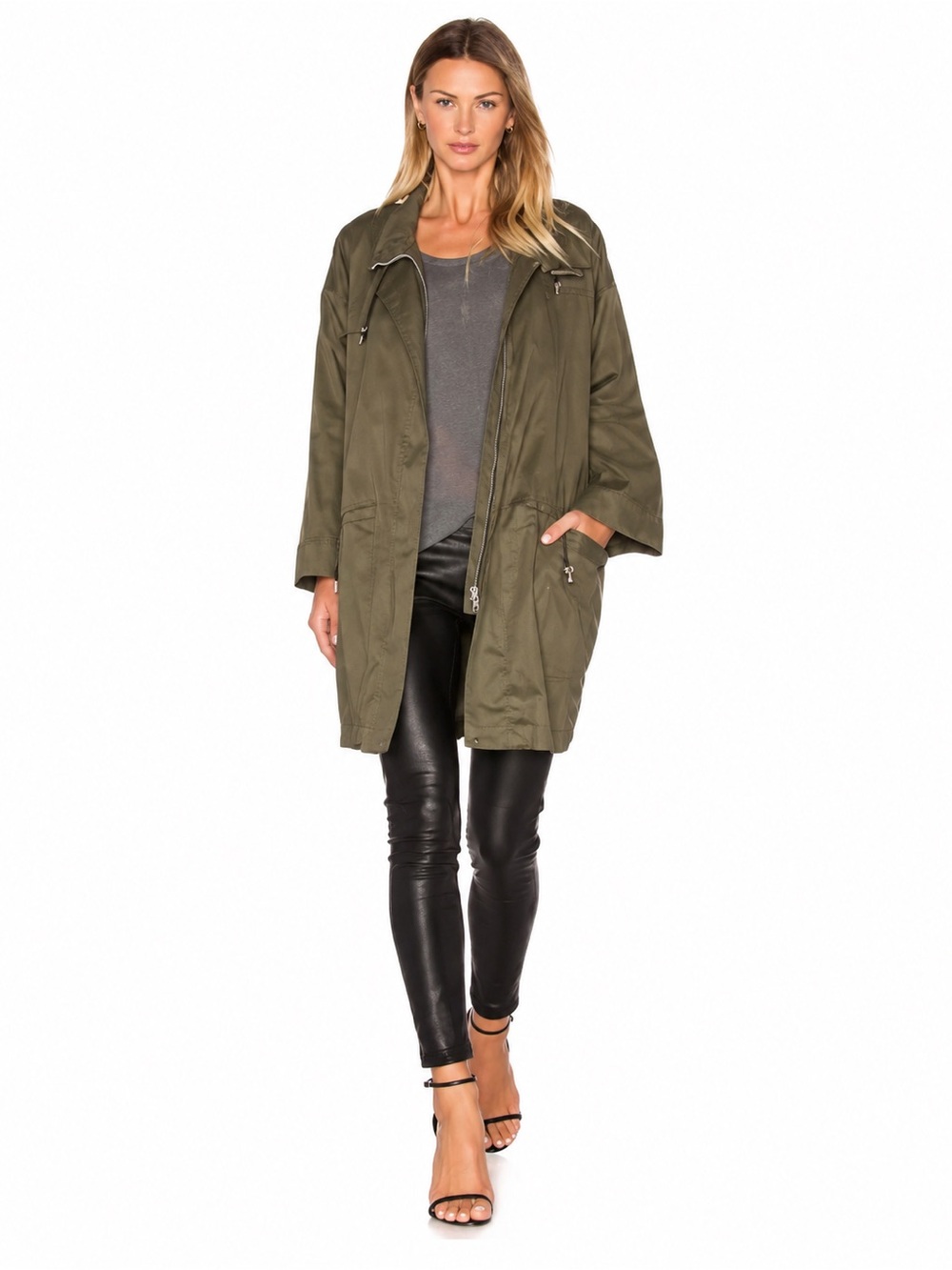 IRO Paris Ginia Utility Parka Jacket Size 16W Khaki Olive Linen Blend Revolve